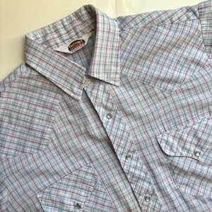 Vintage Miller Western Wear Short Sleeve Shirt Mens 16 1/2 Pearl Snap Plaid